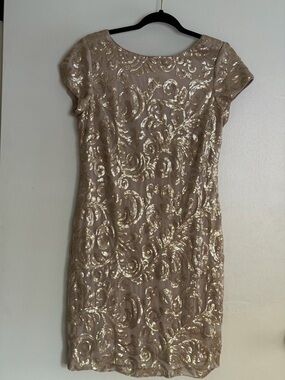 Gold Sequin Sheath Dress with Short Sleeves